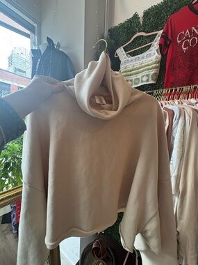 OAK + FORT Cream Cropped Cowl Neck Sweater